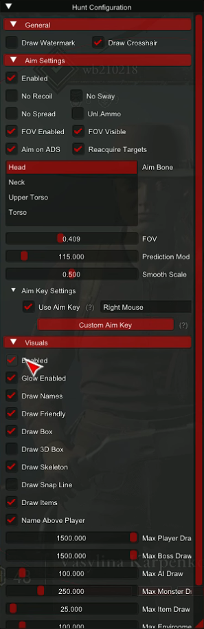 Hunt Showdown Huntlock Cheat menu