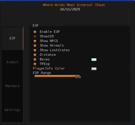 Where Winds Meet cheat esp menu