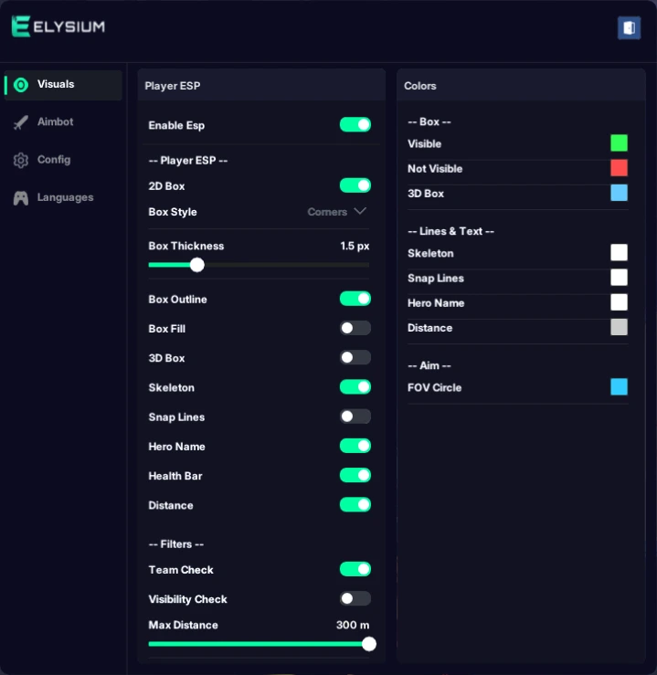 visuals cheat menu