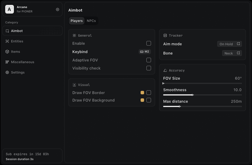 arcane pioner cheats menu