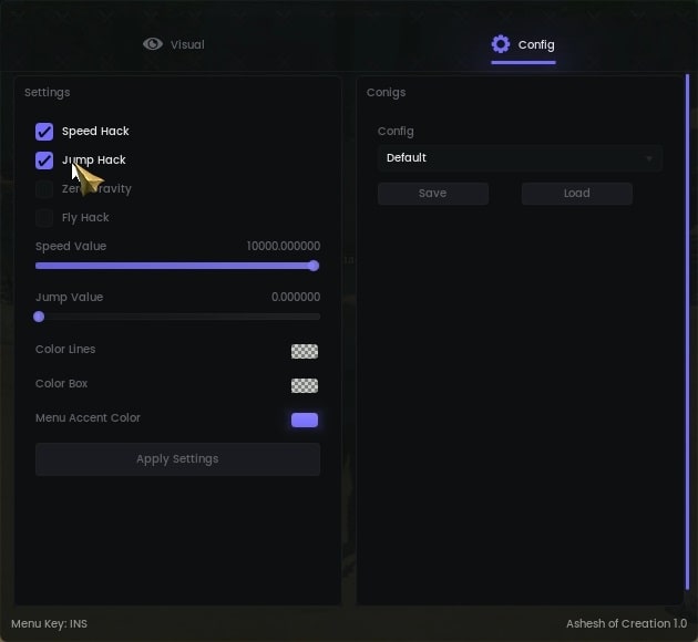 ashes of creation speed hack menu