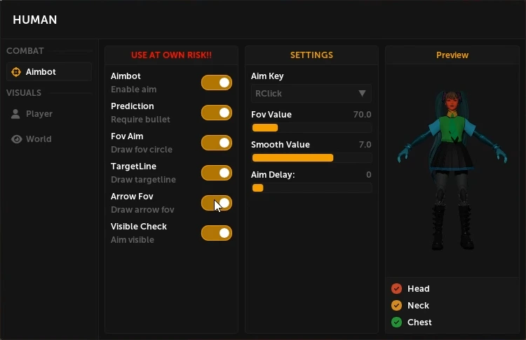 once human aimbot cheat menu