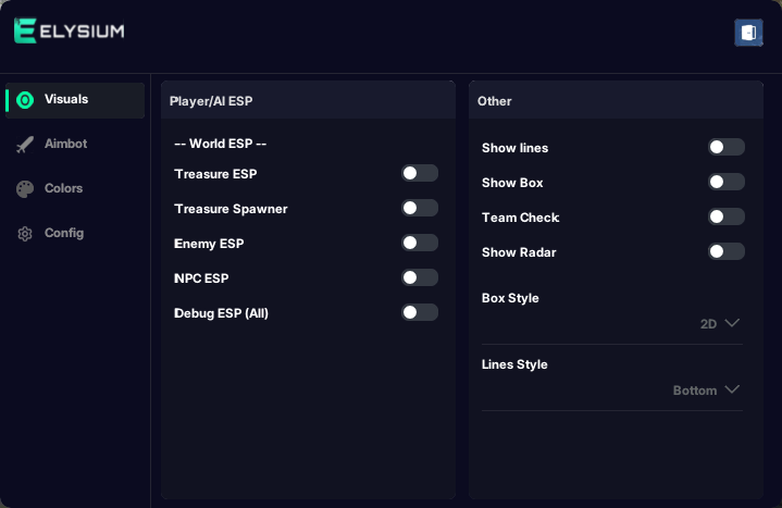 menu visuals tab