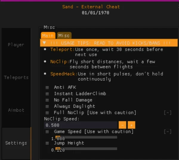sand raiders of sophie misc cheat tab