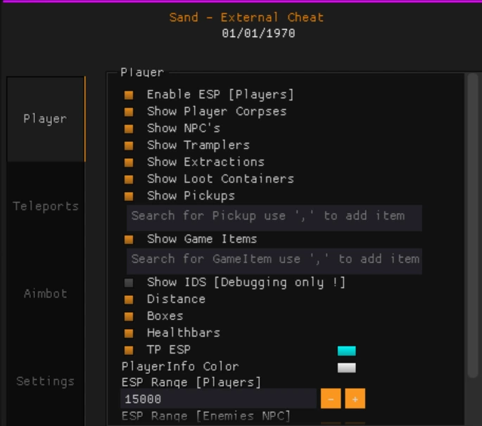 sand raiders of sophie player esp cheat tab