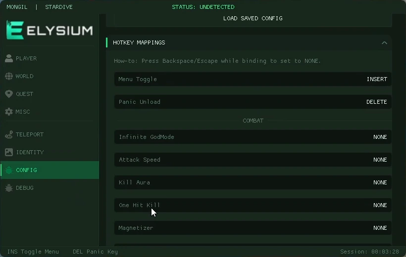 stardive config cheat menu