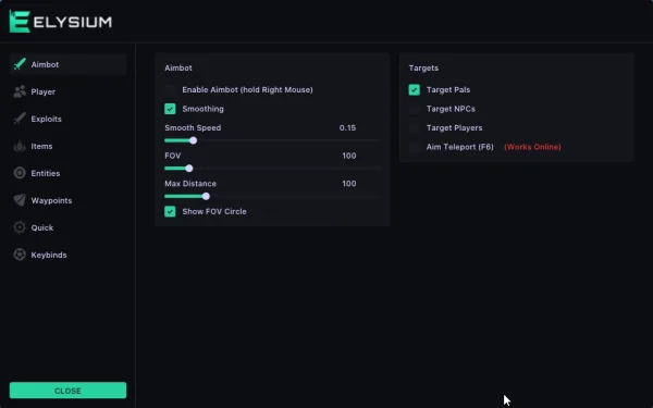 ELYSIUM palworld AIMBOT cheat tab