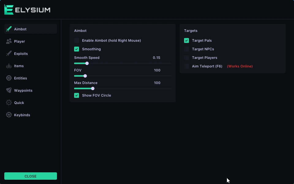 ELYSIUM palworld AIMBOT cheat tab