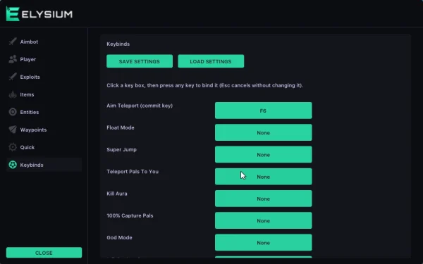 ELYSIUM palworld keybinds cheat tab