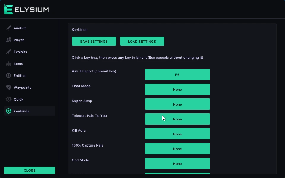 ELYSIUM palworld keybinds cheat tab