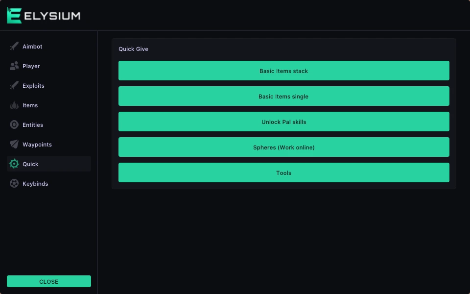 ELYSIUM palworld quick cheat tab