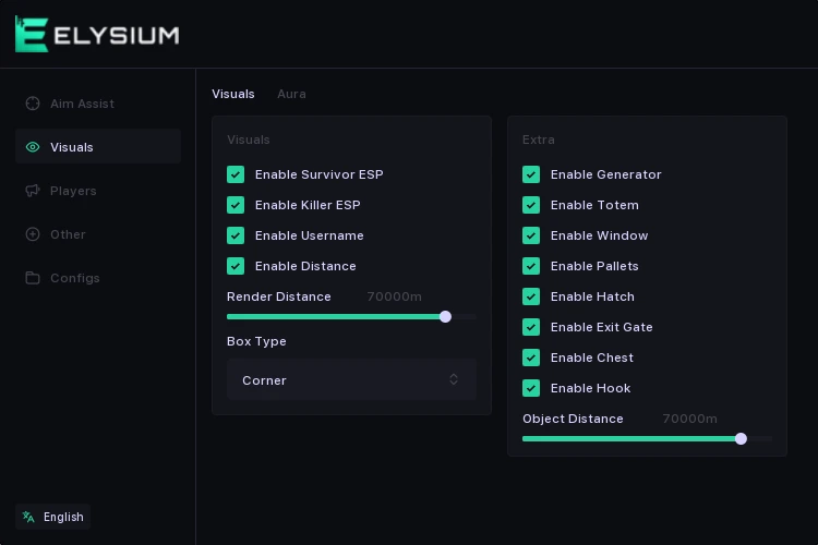 elysium dbd visual tab cheat menu