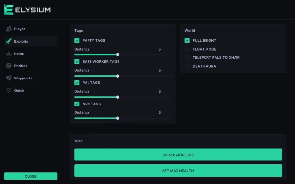 palworld exploits menu tab