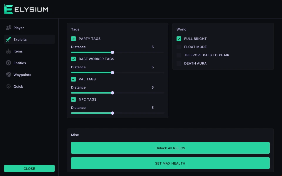 palworld exploits menu tab
