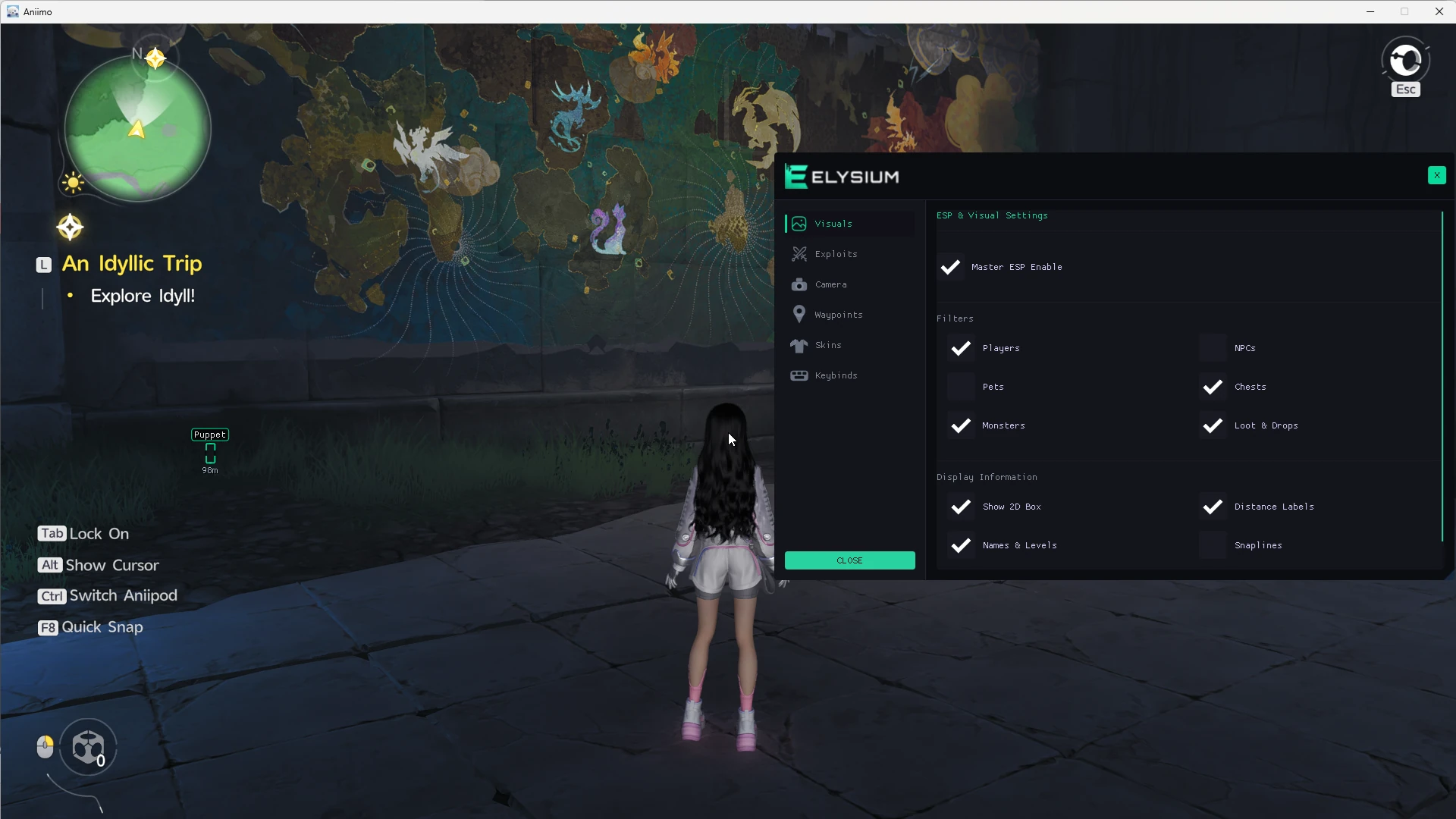 Aniimo hacks – ESP and visuals menu