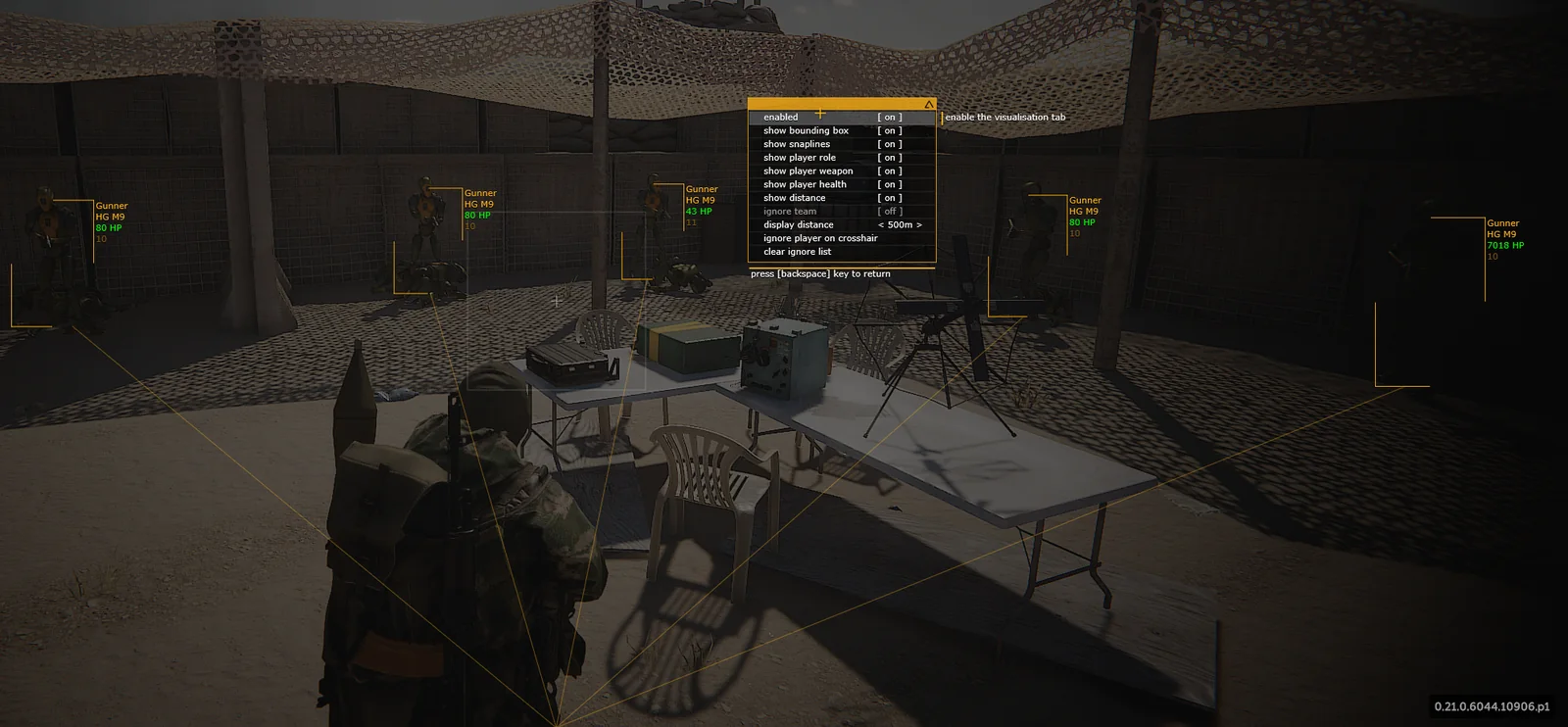 Caliber cheat menu – visuals tab