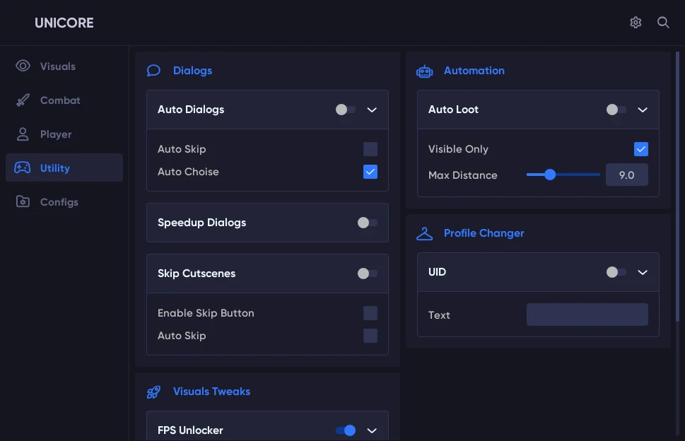 Honkai Star Rail Unicore cheat menu screenshot 2