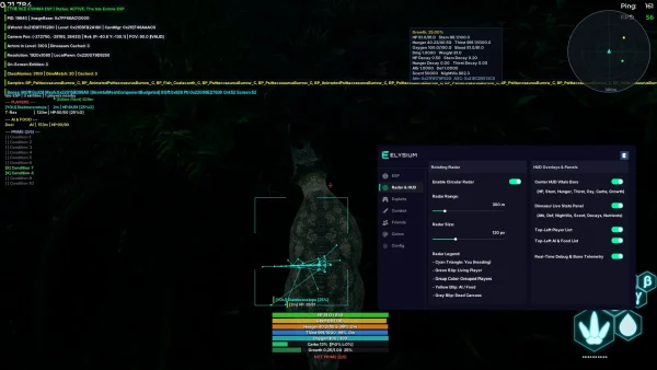 The Isle Elysium cheat radar and HUD menu
