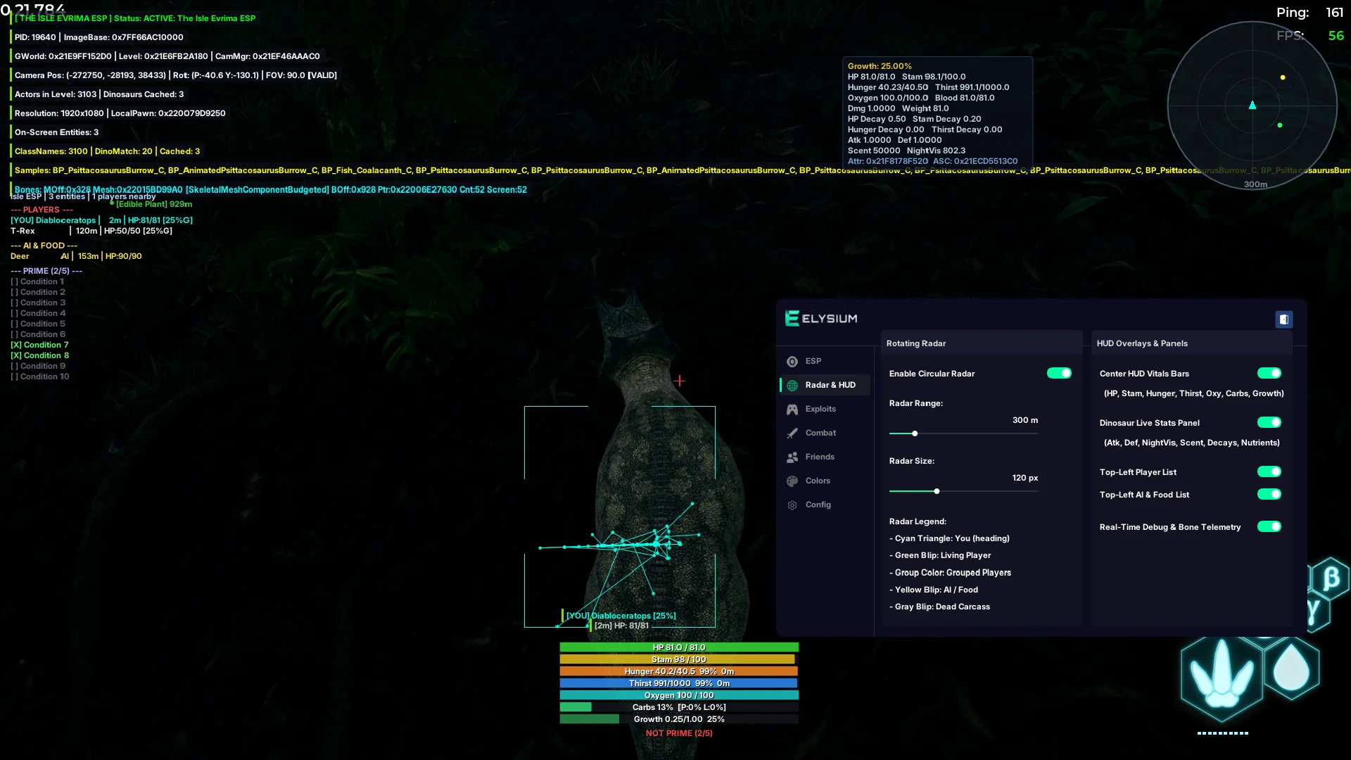 The Isle Elysium cheat radar and HUD menu