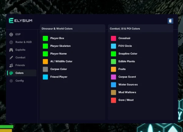 The Isle Elysium cheat colors menu