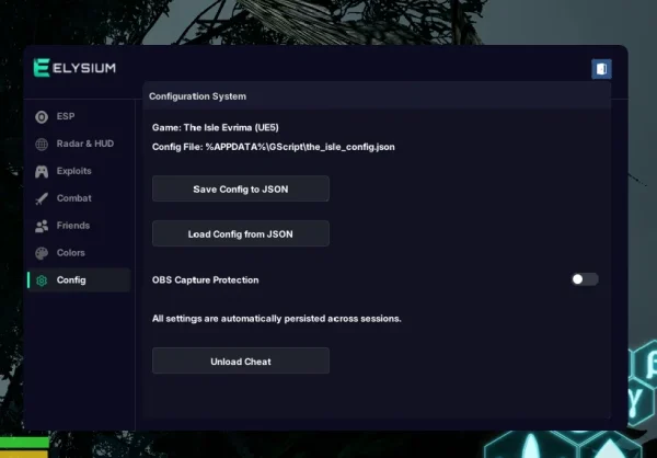 The Isle Elysium cheat config menu