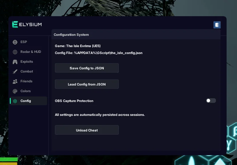 The Isle Elysium cheat config menu