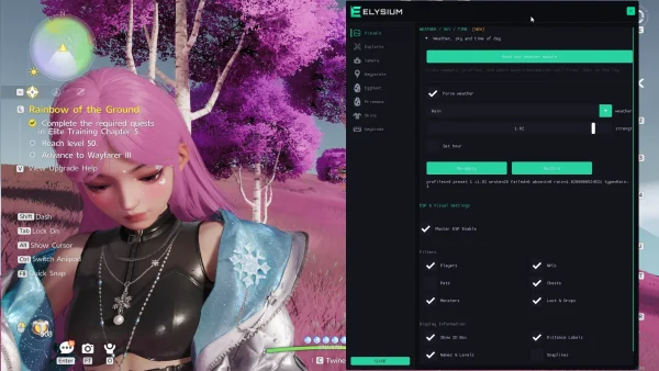 Aniimo cheat visuals tab with ESP for NPCs, chests and loot drops